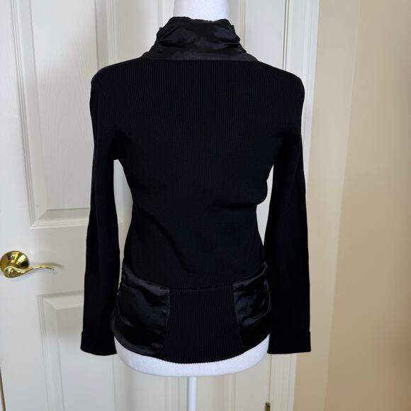 Bebe Corset Closure Y2K Black Satin Trim Fitted Top Ruffle Collar Silk Blend Med - Picture 7 of 11